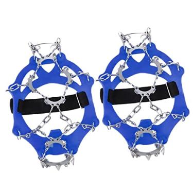 Imagem de Luzhengyang Chuteiras de gelo de tração para caminhada, crampons, 13 pontas de aço inoxidável para caminhadas no chão de neve, chuteiras de tração de montanhismo para crianças idosas - Azul M