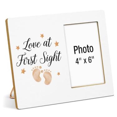 Imagem de XFFJGVR Moldura de bebê, presentes de batismo para meninos e meninas, ideias de presente de anúncio de bebê para avós, molduras de madeira do primeiro ano, 10 x 15 cm