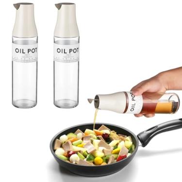 Imagem de 2 dispensadores de óleo, garrafas de vidro autoflip e não gotejamento – Dispensadores à prova de vazamento de 500 ml para vinagre e líquidos de tempero, despejadores de azeite de oliva premium com