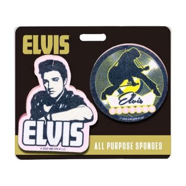 Imagem de Spoontiques Conjunto de esponja premium Elvis – Pacote com 2 esponjas de limpeza multiuso – Esfoliante dupla face, antiarranhões e lenço absorvente – durável, reutilizável, resistente ao odor para uso