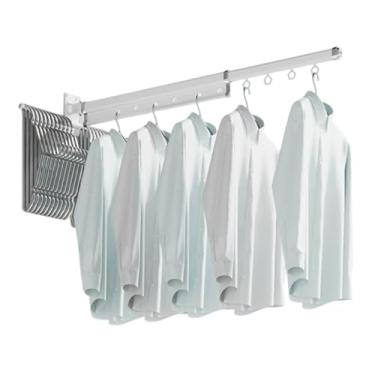 Imagem de Hhsdyl Cabideiro Retráctil Secar Roupa, Dobrável, Montado Parede Suporte Ferro Roupas Economia Espaço Varão para Pendurar Roupas Guarda-roupa,White,One
