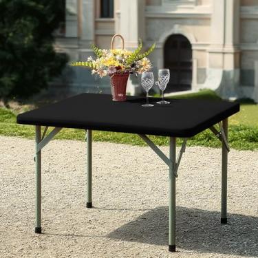 Imagem de NALVXIN, Toalha de mesa justa preta cartão elástico elastano toalha de mesa pequena elástica dobrável para cozinha, jantar, piquenique, pátio, festa ao ar livre (preto, 76 cm x 183 cm (retângulo))
