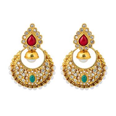 Imagem de Brincos de bijuteria em tom dourado antigo da Touchstone Indian Bollywood Chand Bali Moon