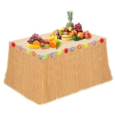Imagem de Heclia Luau Decorações de Festa Saia com Tema Havaiano com Flores Hibiscosas Decoração Festas Suprimentos Saia de Mesa para Verão Tropical Praia Decorações de Festa Havaí Moana Aniversário Palha