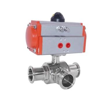 Imagem de Braçadeira sanitária de três vias de 63 mm T/L válvula de esfera pneumática de cilindro de dupla ação aço inoxidável 304 (tipo L)