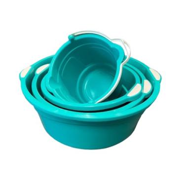 Imagem de KIT 03 BACIAS + 01 BALDE MULTIUSO - Conjunto Completo para Organizar, Lavar Roupas e Limpeza Doméstica - Inquebrável e Empilhável(VERDE)