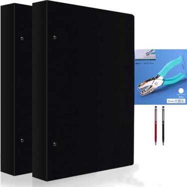 Imagem de Pacote com 2 fichários com 4 anéis de 28 x 43 cm com capa de poliéster, adequado para papel de 28 x 43 cm, para armazenar arte e papel de pôster (inclui um furador portátil e 2 canetas)