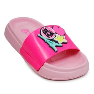 Imagem de Chinelo Slide Infantil Menina Plugt Floquinho Girl Power Nuvem Fofo Macio Confortável Impermeável (Pink Flour, BR, Criança de 4 a 8 anos, Faixa Numérico, 25, 26)