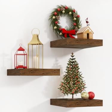 Imagem de Prateleiras quadradas flutuantes para parede, 30,5 cm L x 30,5 cm P x 3,5 cm A, pacote com 3 pequenas prateleiras de madeira projetadas montadas na parede com suportes invisíveis para sala de estar