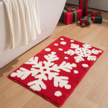 Imagem de Alwoligag Tapete de banheiro 81 x 50, tapetes de banho macios e absorventes, tapetes de microfibra laváveis na máquina para banheiras, pias e chuveiros, vermelho