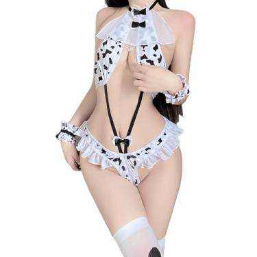 Imagem de ZYTC Sexy Animal Costumes for Women Cow Lingerie Cosplay French Maid Outfit Open Bra Crotchless Panties Backless Bodysuit