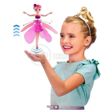 Imagem de Boneco Princesa Aerocraft Fada Voadora Rosa 19Cm C/ Luz