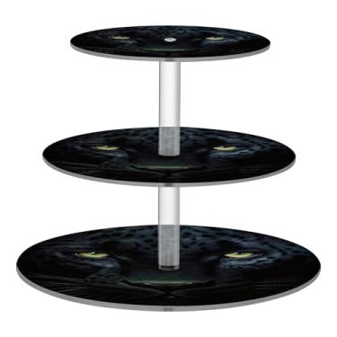 Imagem de Blueangle Suporte de cupcake redondo de 3 camadas – Torre de sobremesa acrílica Black Panther Negra, suporte de sobremesa em camadas antiderrapante para chá de bebê, aniversário, festa de casamento