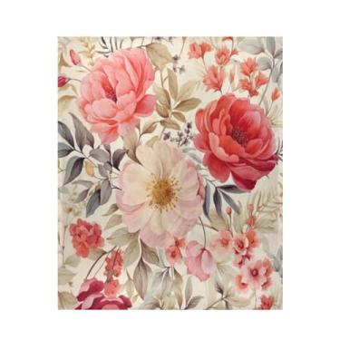 Imagem de ATTX Cobertor de microfibra de veludo com estampa de flores rosa - Cobertor de cama leve ultra macio para sofá, cama, 127 x 152 cm #150