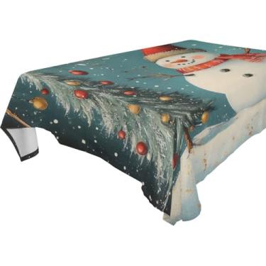 Imagem de Blueangle Linda toalha de mesa de boneco de neve de Natal – Toalha de mesa quadrada de poliéster impermeável e resistente a manchas para ambientes internos e externos, 137 x 137 cm (550)