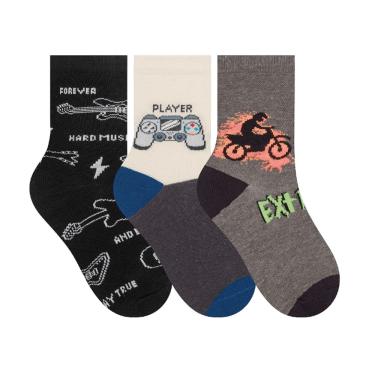 Imagem de Meia Selene Infantil Kit 3 Pares 29 Ao 34 Estampas Diversas Menina