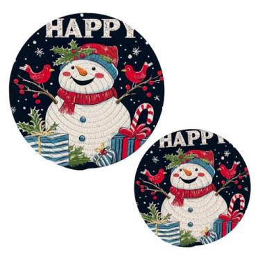 Imagem de Blueangle 2 peças de suporte de panela de tripé de boneco de neve fofo - conjunto de pegadores de panela de tecido redondo - almofadas quentes trançadas de algodão - porta-copos - tapetes de mesa para