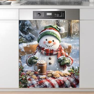 Imagem de AOHMPT Capa do adesivo do ímã da máquina de lavar louça: Decalque de painel de padrão de Natal decorativo para decoração de cozinha, 58 cm x 66 cm decoração de painel de adesivos de decoração de