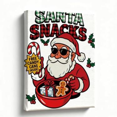 Imagem de Arte de parede de Natal retrô, impressão em tela de lanches de Papai Noel, decoração de cozinha vintage para sala de jantar bar despensa, arte de Natal nostálgica para casa, pronta para pendurar, 20 x