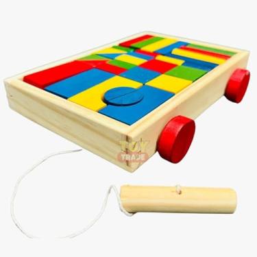 Imagem de Carrinho de Blocos de Montar Colorido – 30 Peças – Brinquedo Educativo Infantil