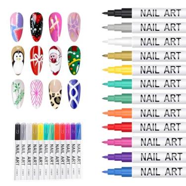 Imagem de Gorvalin Canetas marcadoras de arte de unhas, 12 cores, canetas de arte de unhas de 0,7 mm, para pintura de ponta de unha, grafite pontilhado, delineador para salão doméstico, manicure de secagem