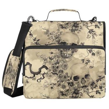 Imagem de SEHANY Fichário com zíper de caveira com alça de ombro, capacidade para 500 folhas, vários bolsos, fichário com 3 anéis com zíper de 3 cm