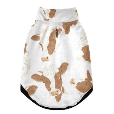 Imagem de SEHANY Casaco de cachorro marrom e branco com estampa de vaca para cães pequenos, superquente à prova de vento, jaqueta de inverno macia e aconchegante para clima de neve fria com coleira para animais