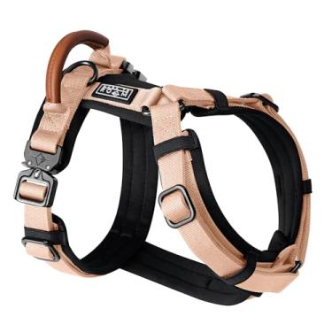 Imagem de MADE TO ROAM Peitoral Explorer Premium – Peitoral para cães em forma de Y com nylon durável ajustável, acolchoamento macio, fivelas de metal e alça de couro para cães pequenos, médios e grandes