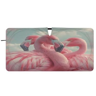 Imagem de Blueangle Para-brisa flamingos rosa para-sol - 149.9 cm x 76.2 cm dobrável carro janela frontal blocos para-sol raios UV viseira de sol (650)