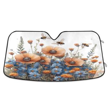 Imagem de ATTX Bees Wildflowers para-sol para para-brisas de carro 144.8 cm x 80.0 cm Protetor solar universal com proteção UV, persiana de janela frontal automática dobrável para Sedans SUVs caminhões #864