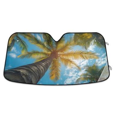Imagem de ATTX Palmeiras de verão para-sol para para-brisas de carro 134.6 cm x 59.7 cm Protetor solar universal com proteção UV, persiana de janela frontal automática dobrável para caminhões Sedans SUVs #267