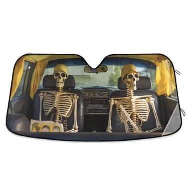 Imagem de ATTX Esqueletos de carro para-sol para para-brisas de carro 144.8 cm x 80.0 cm Escudo solar universal com proteção UV, persiana de janela frontal automática dobrável para Sedans SUVs caminhões #508