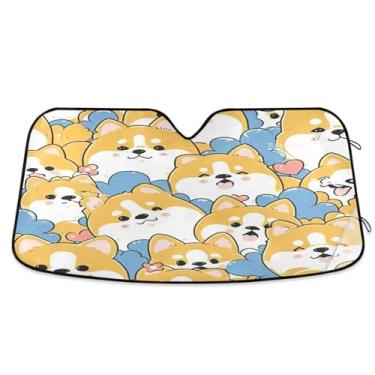 Imagem de ATTX Belo pára-brisa de carro Corgi de desenho animado 139.7 cm x 70.1 cm escudo solar universal com proteção UV, persiana de janela frontal automática dobrável para caminhões Sedans SUVs #471