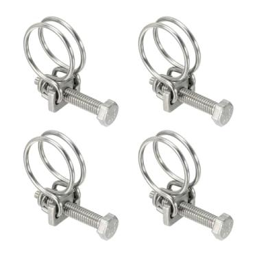 Imagem de HARFINGTON 4 peças de clipes de mangueira de fio duplo 18-21 mm 304 braçadeiras de tubo de fio ajustáveis de aço inoxidável 304 com parafuso M6 prendedor de junta de encanamento para coleta de poeira