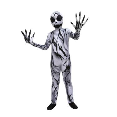 Imagem de ROC PARTY Fantasia de Halloween de corpo inteiro – Body monstro assustador preto e branco, terno de pele Zentai elástica, Fantasma preto e branco, 4-6 Anos