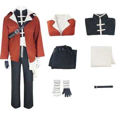 Imagem de Conjunto completo de fantasia masculina de cosplay, com luvas e suspensórios, jaqueta vermelha, adequada para o Dia das Bruxas, Preto e vermelho, XXG