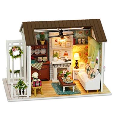 Imagem de Kit de Casa Bonecas em Miniatura DIY Madeira 3D Realista Sala com Móveis Luzes LED Presente Dia das Crianças Aniversário