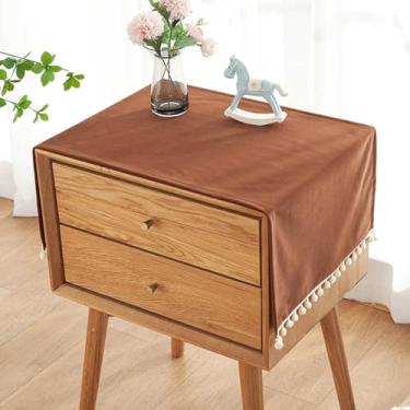 Imagem de Wuluwala Toalha de mesa de cabeceira de veludo com tecido de chenille lavável em tecido de chenille, decoração para quarto, festa, casamento, acampamento, 46 x 89 cm, café