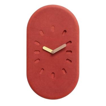 Imagem de Relógio de parede Relógio de parede silencioso com esquema cores simples em vermelho e amarelo. Alimentado por bateria para decoração de casa(Red)