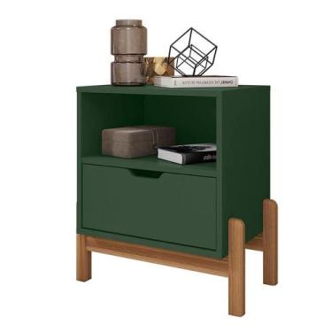 Imagem de Mesa de Cabeceira Antares 1 Gaveta Verde Oliva e Cedro - Modern
