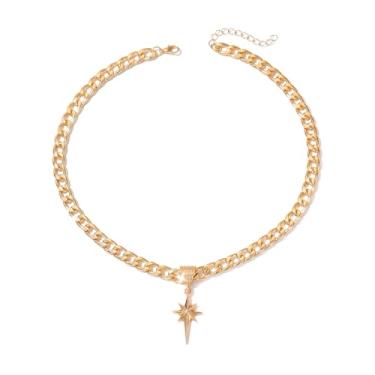 Imagem de FUTIMELY Corrente de elos cubanos para mulheres, colar gargantilha de estrela grossa de ouro, colar curto de estrela grossa, acessórios hippie, Small, Liga de aço, Sem Pedra Preciosa