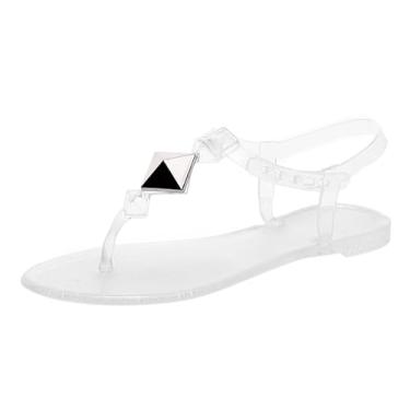Imagem de OMGard Sandálias femininas cravejadas chinelos tanga gelatinosa ajustável tira em T jellies sapatilha transparente verão praia piscina chinelos sem cadarço secagem rápida macio, Transparente., 40