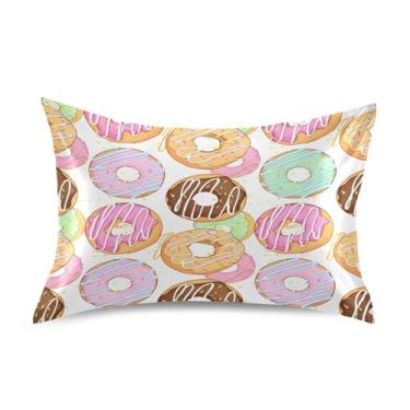 Imagem de xigua Fronha de cetim colorida Donuts para cabelo e pele, lavável na máquina, antiderrapante, refrescante, almofada queen com fecho de envelope, 50,8 cm x 76,2 cm