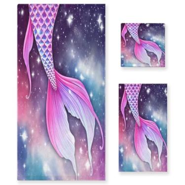 Imagem de STAYTOP Lindo conjunto de toalhas de cauda de sereia 3 peças, toalha de secagem rápida altamente absorvente para academia, spa, banheiro