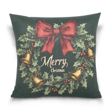 Imagem de Wassud Guirlanda de Natal com folhas de azevinho, capas de almofada decorativas 50 x 50 cm para sofá, sofá, casa, casa de fazenda, decoração de quarto