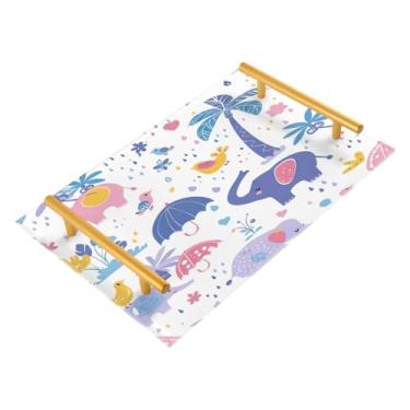 Imagem de Wassud Bandeja de banheiro com elefantes fofos, bandejas de perfume, alça de maquiagem, cômoda, quarto, cozinha, mesa, 30 x 20 cm