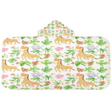 Imagem de CEBUGI Toalha de banho com capuz de girafas fofas para crianças toalha de banho macia absorvente com capuz 127 x 59,7 cm toalha de banho de praia para meninos e meninas