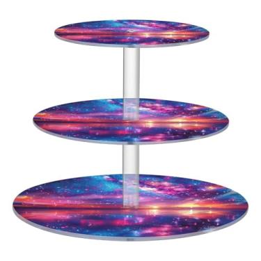 Imagem de CEBUGI Suporte de cupcake de 3 camadas, fundo de céu estrelado, suporte redondo para bolo, torre, bandeja de servir em camadas de acrílico para chá, chá de bebê, casamento e mais