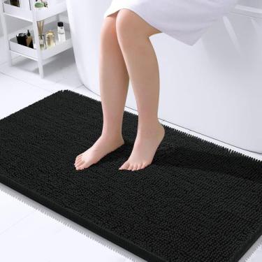 Imagem de Tapete de banho OLANLY Chenille Extra Macio Absorvente 100x60cm Preto