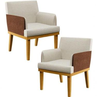 Imagem de Kit 02 Poltronas Decorativa Base Mel Beatriz W01 Linho Champagne mater